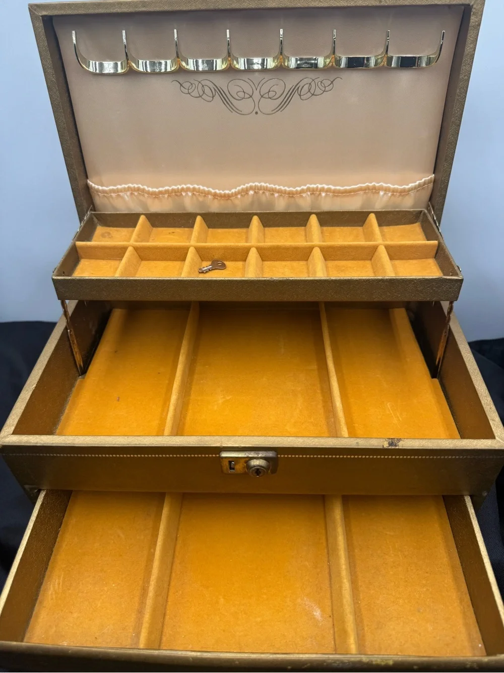 Gold Jewelry Organizer Box with Lock and key
